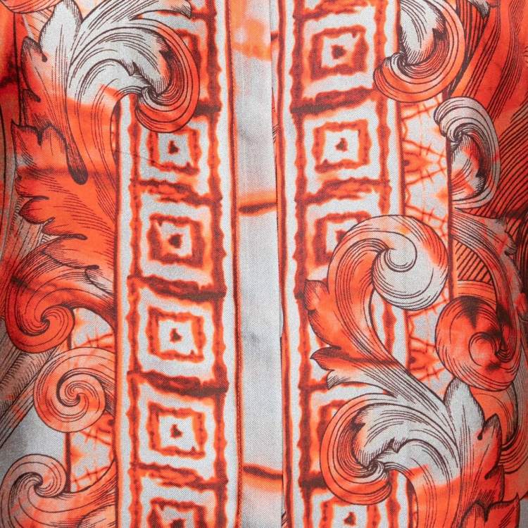 Pre Owned Versace Collection Orange Baroque Print Silk Long Sleeve Shirt M