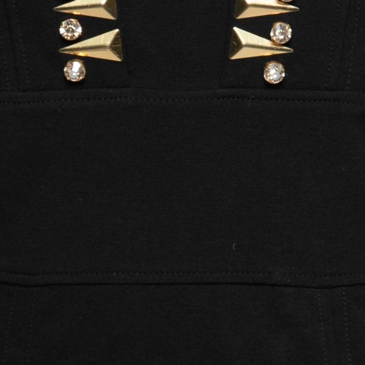 Pre Owned Versace Collection Black Stretch Knit Stud Embellished Midi Dress L