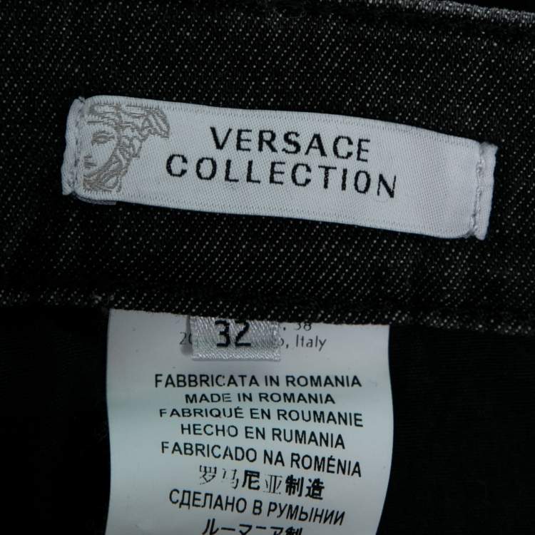 Pre Owned Versace Collection Charcoal Grey Denim Straight Leg Jeans M Waist 32"