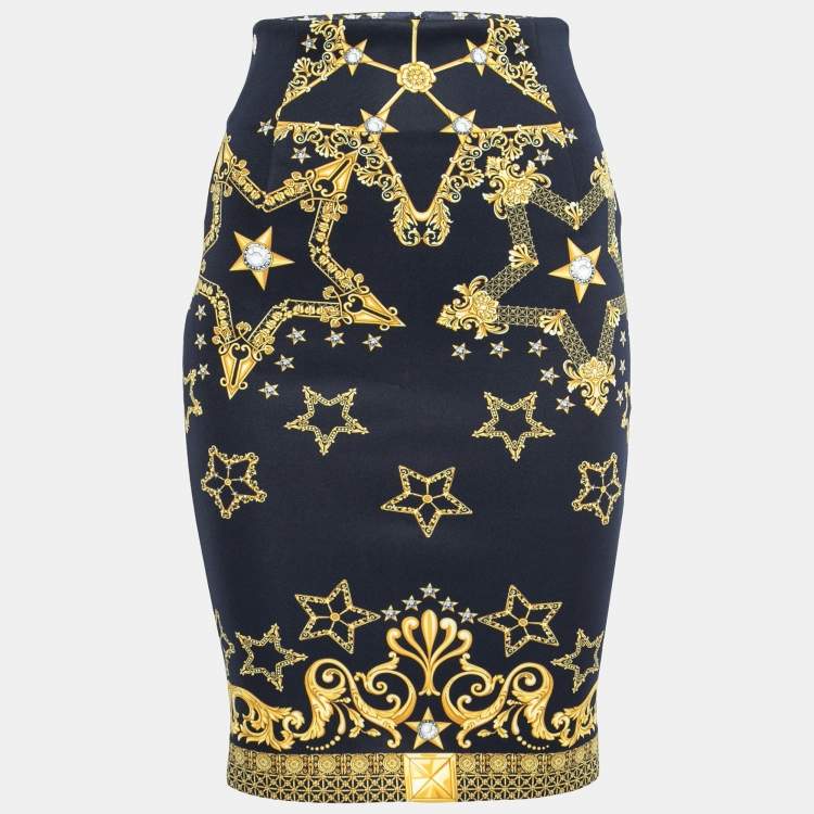 Versace Collection Navy Blue Printed Neoprene Skirt S Versace Collection The Luxury Closet