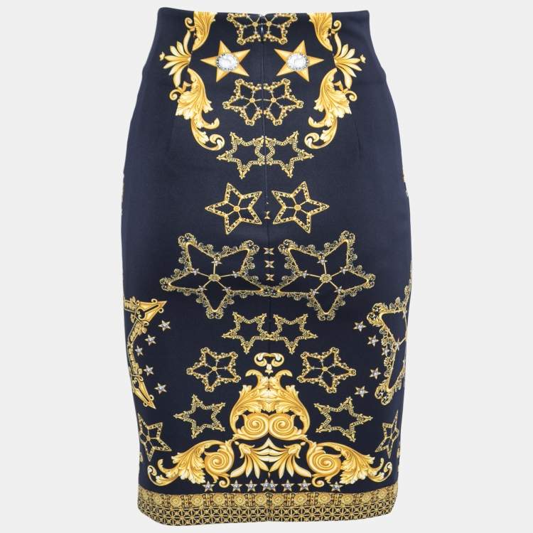 Pre Owned Versace Collection Navy Blue Printed Neoprene Skirt S