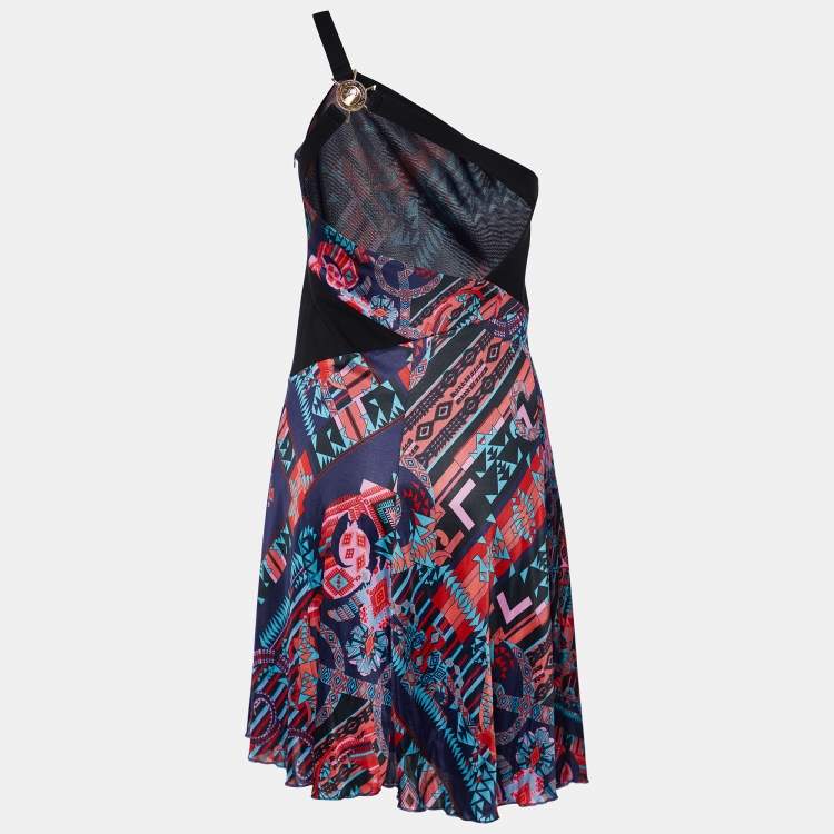 Pre Owned Versace Collection Multicolor Printed Jersey One Shoulder Dress S