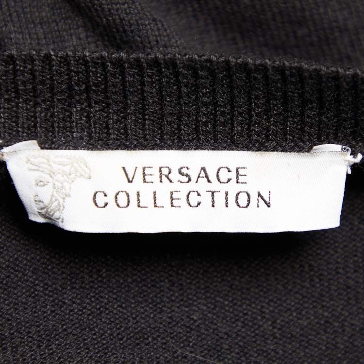 Pre Owned Versace Collection Black Printed Silk Knit Top & Crepe Pencil Skirt Set S