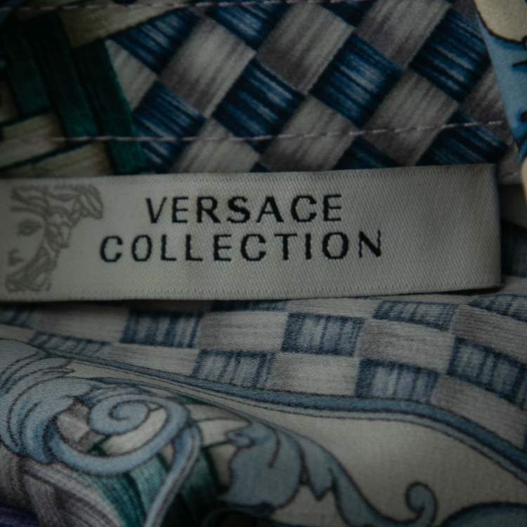Pre Owned Versace Collection Purple Printed Silk Button Front Shirt L