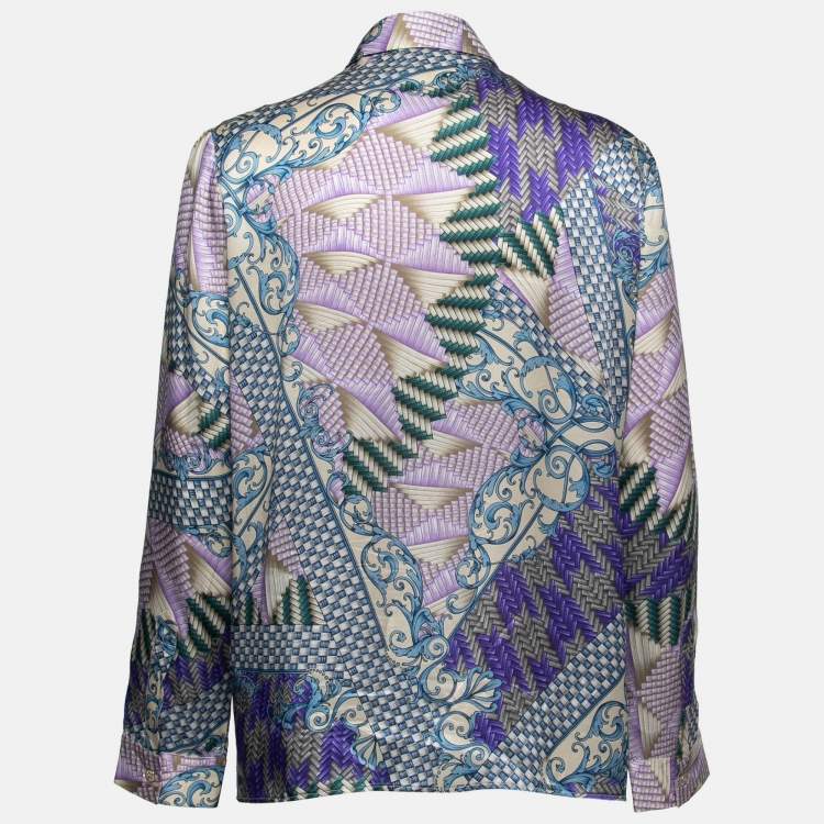 Pre Owned Versace Collection Purple Printed Silk Button Front Shirt L