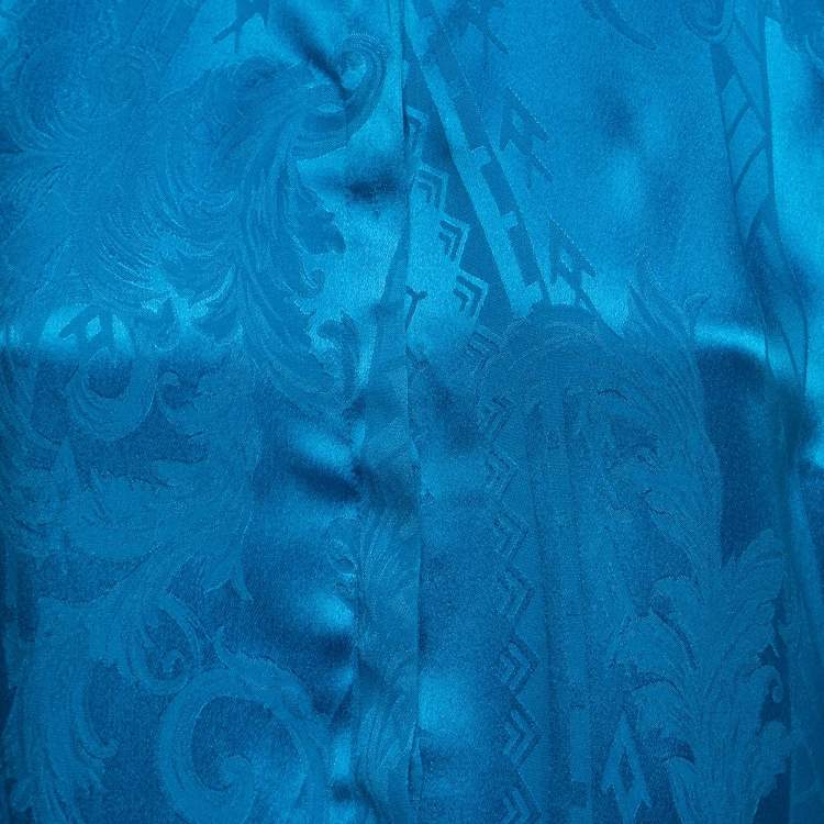 Pre Owned Versace Collection Blue Patterned Silk Button Front Shirt M