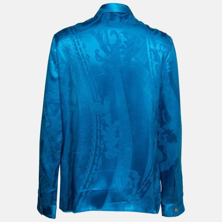 Pre Owned Versace Collection Blue Patterned Silk Button Front Shirt M