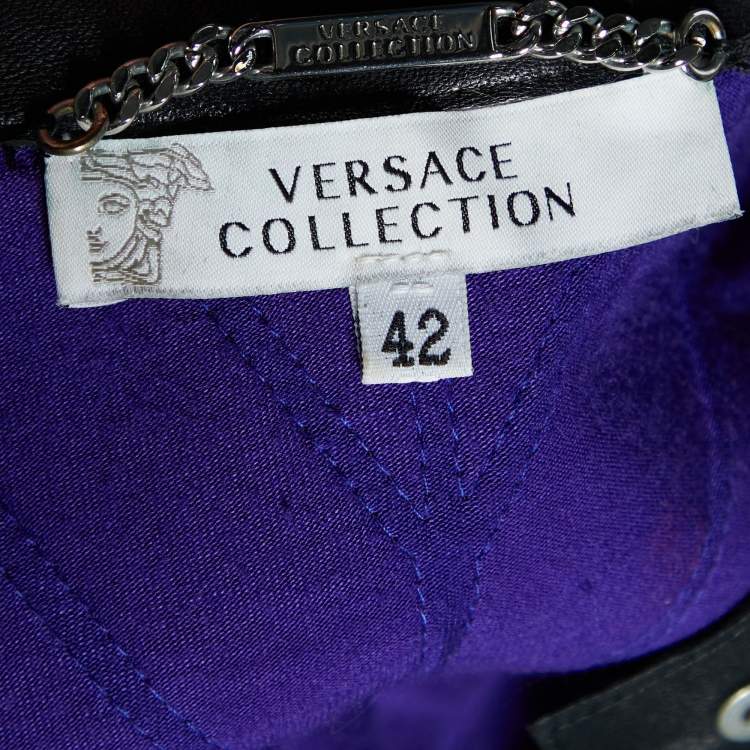 Pre Owned Versace Collection Black Leather Patch Detail Jacket M