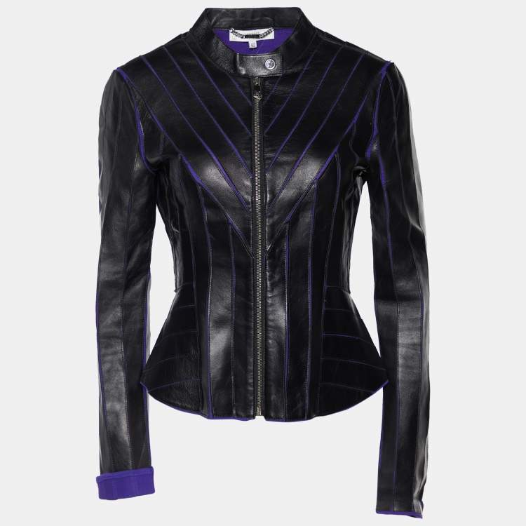 Pre Owned Versace Collection Black Leather Patch Detail Jacket M