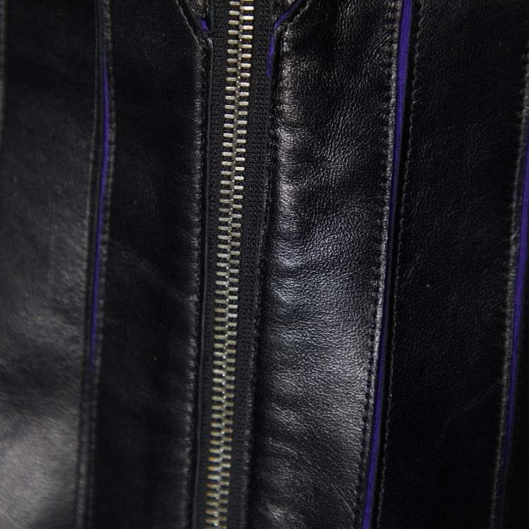 Pre Owned Versace Collection Black Leather Patch Detail Jacket M