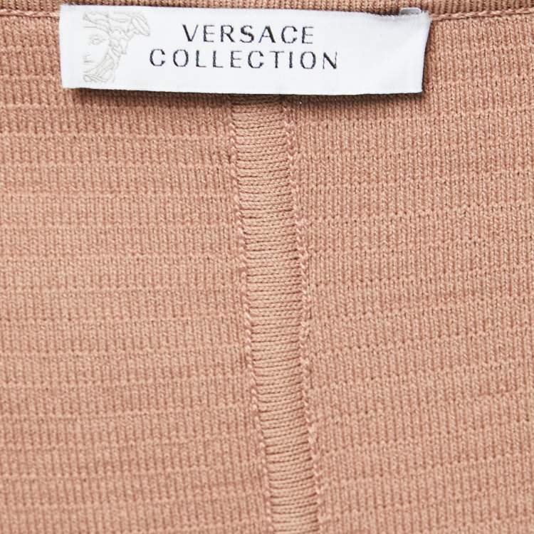 Pre Owned Versace Collection Dark Beige Stretch Knit Bodycon Dress S