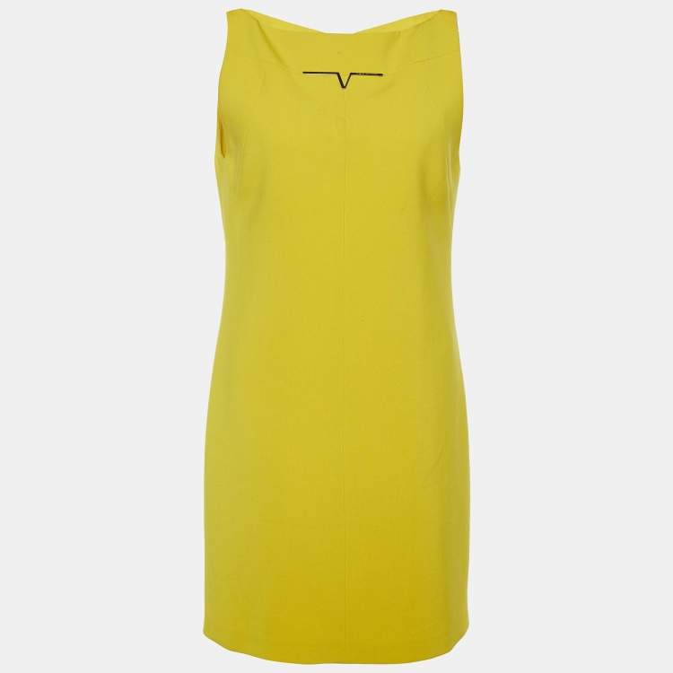 Pre Owned Versace Collection Yellow Stretch Crepe Boat Neck Sleeveless Mini Dress M