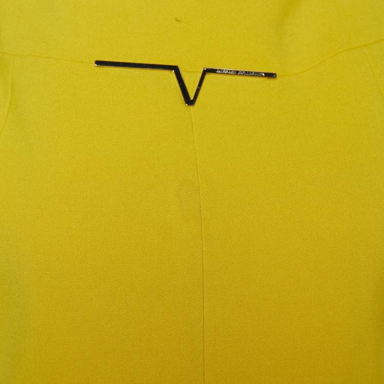 Pre Owned Versace Collection Yellow Stretch Crepe Boat Neck Sleeveless Mini Dress M