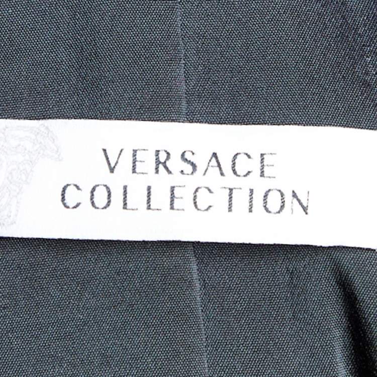 Pre Owned Versace Collection Black Crepe Logo Detail Zip Front Deep Neck Jacket M