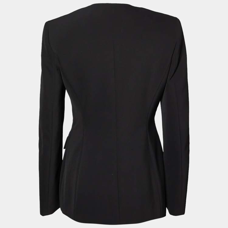 Pre Owned Versace Collection Black Crepe Logo Detail Zip Front Deep Neck Jacket M