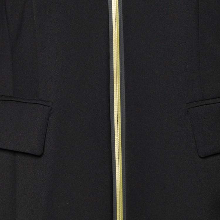 Pre Owned Versace Collection Black Crepe Logo Detail Zip Front Deep Neck Jacket M