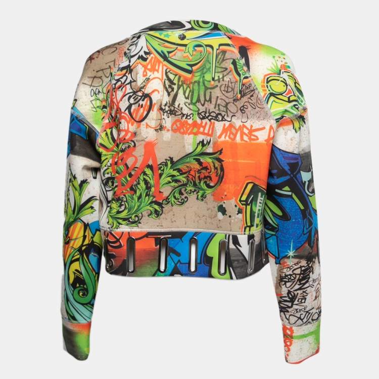Pre Owned Versace Collection Multicolor Graffiti Printed Jersey Cropped Sweatshirt S