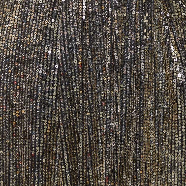 Pre Owned Versace Collection Gold Mesh Sequinned Slit Detail Gown L