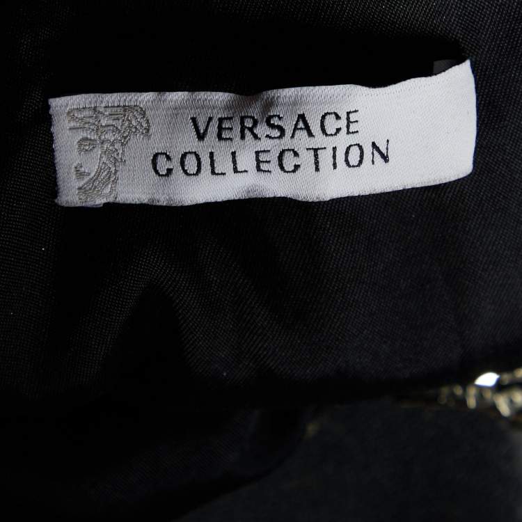 Pre Owned Versace Collection Gold Mesh Sequinned Slit Detail Gown L