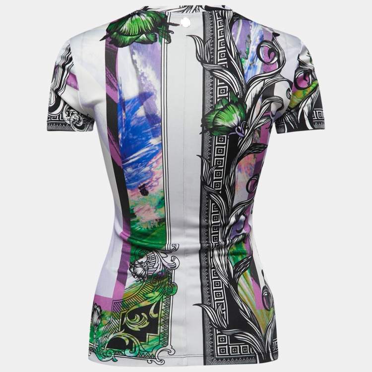 Pre Owned Versace Collection Multicolor Printed Jersey V-Neck T-shirt S