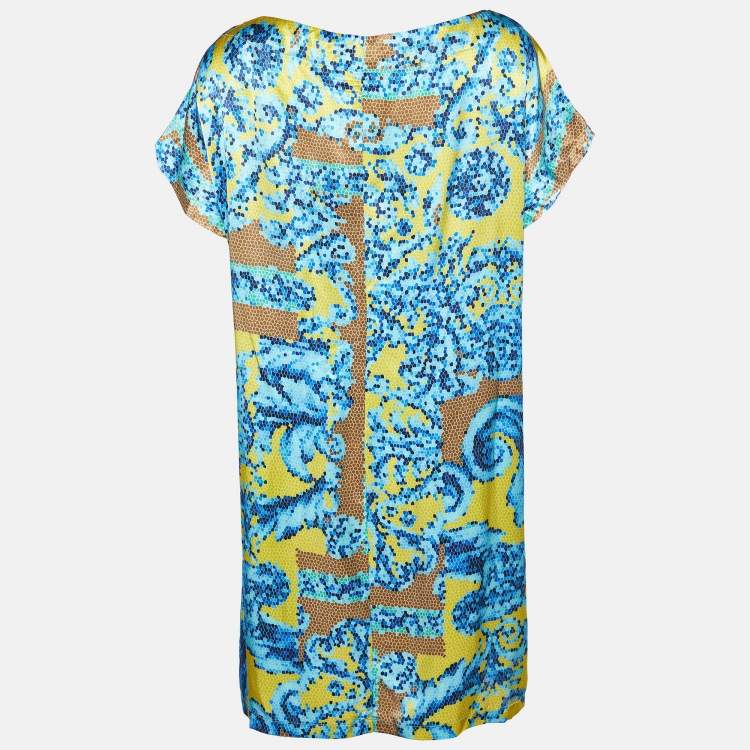 Pre Owned Versace Collection Multicolor Jersey Boat Neck Shift Dress M