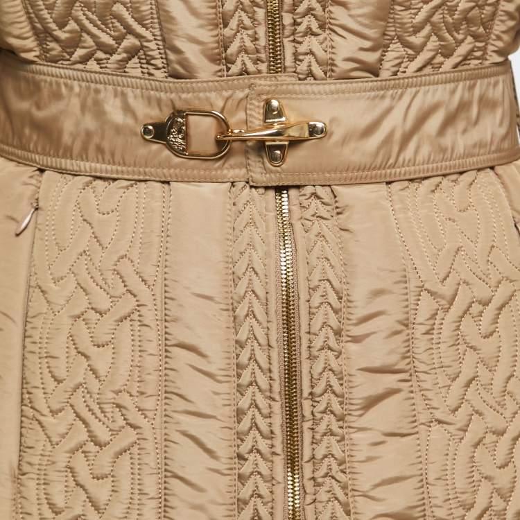 Pre Owned Versace Collection Beige Fur Trim Collar Belted Down Jacket M