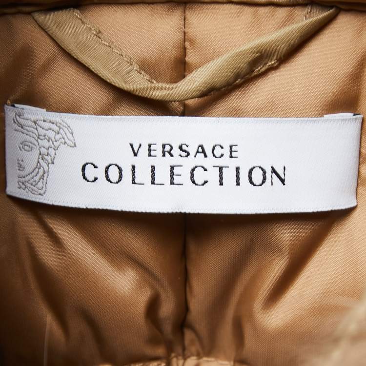 Pre Owned Versace Collection Beige Fur Trim Collar Belted Down Jacket M