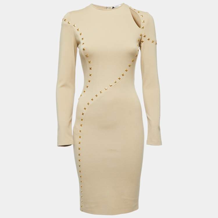 Pre Owned Versace Collection Beige Jersey Studded Dress S