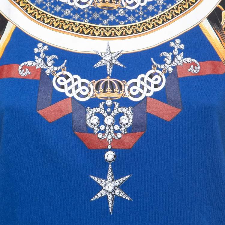 Pre Owned Versace Collection Blue Printed Cotton Knit Crewneck T-Shirt M