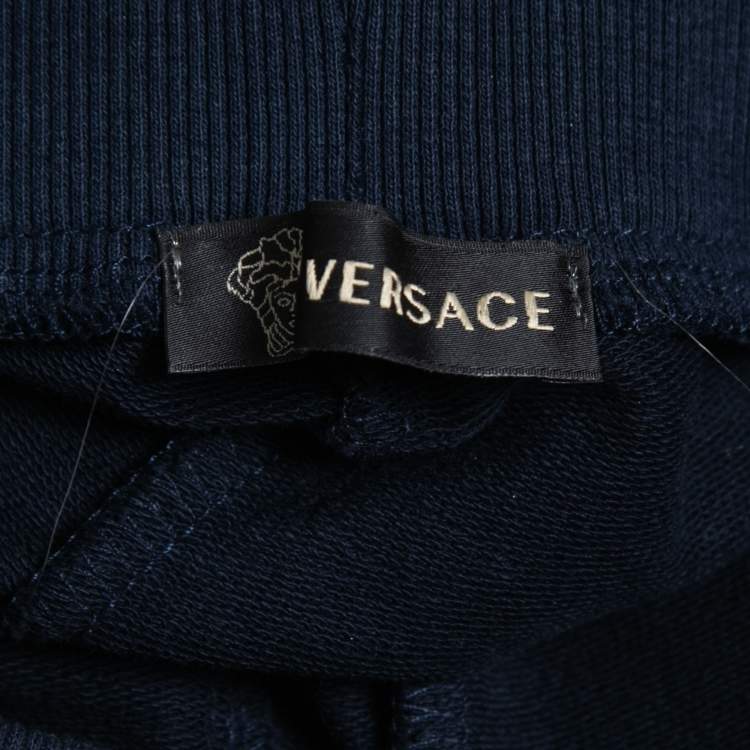 Pre Owned Versace Collection Navy Blue Logo Embellished Cotton Joggers XL 