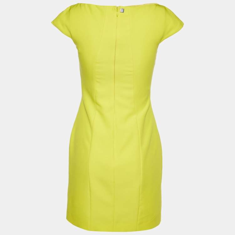 Pre Owned Versace Collection Yellow Crepe Paneled Mini Dress S