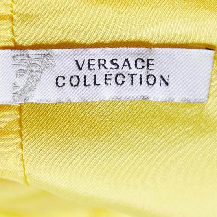 Pre Owned Versace Collection Yellow Crepe Paneled Mini Dress S