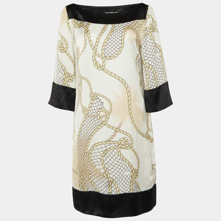 Pre Owned Versace Collection Cream Printed Satin Shift Dress M