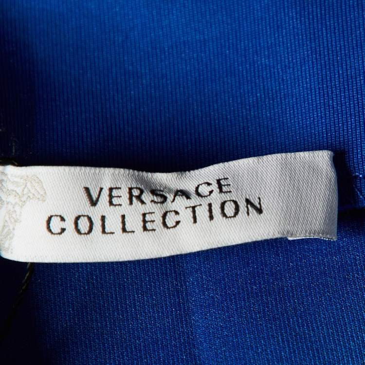 Pre Owned Versace Collection Blue Jersey Embellished Detail Flared Mini Skirt M