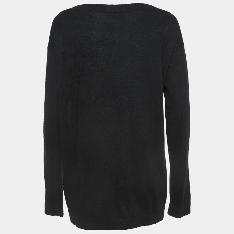 Pre Owned Versace Collection Black Silk & Cashmere Long Sleeve Top M