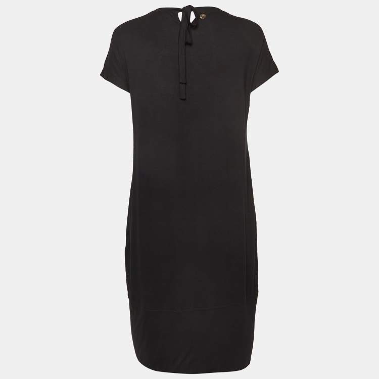 Pre Owned Versace Collection Black Satin Applique Jersey Embellished Mini Dress M