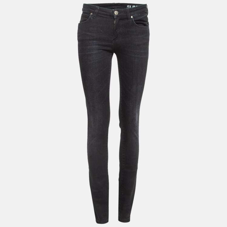 Pre Owned Versace Collection Black V Studded Denim Slim Jeans S Waist 26"