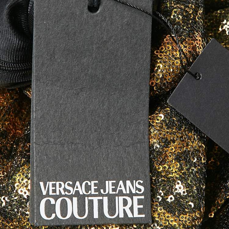 Pre Owned Versace Jeans Couture Metallic Flora Baroque Sequin Paillettes Mini Bodycon Dress S
