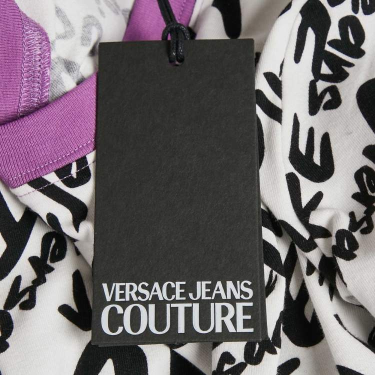 مملوكة مسبقًا Versace Jeans Couture White Logo Brush Print Cotton Crew Neck T-Shirt XS