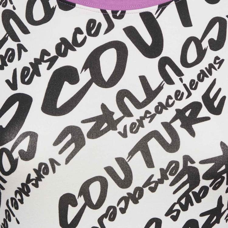 ممل�وكة مسبقًا Versace Jeans Couture White Logo Brush Print Cotton Crew Neck T-Shirt XS