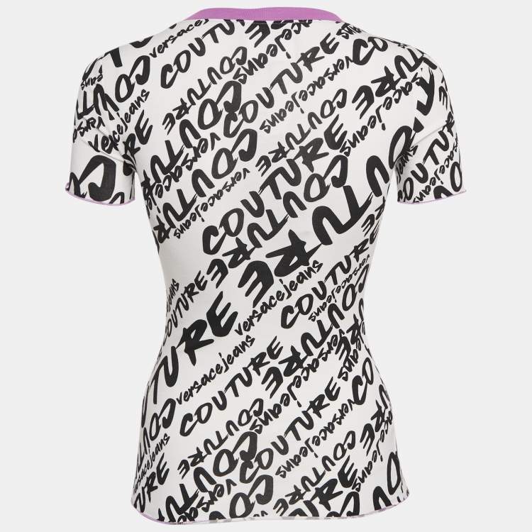 مملوكة مسبقًا Versace Jeans Couture White Logo Brush Print Cotton Crew Neck T-Shirt XS
