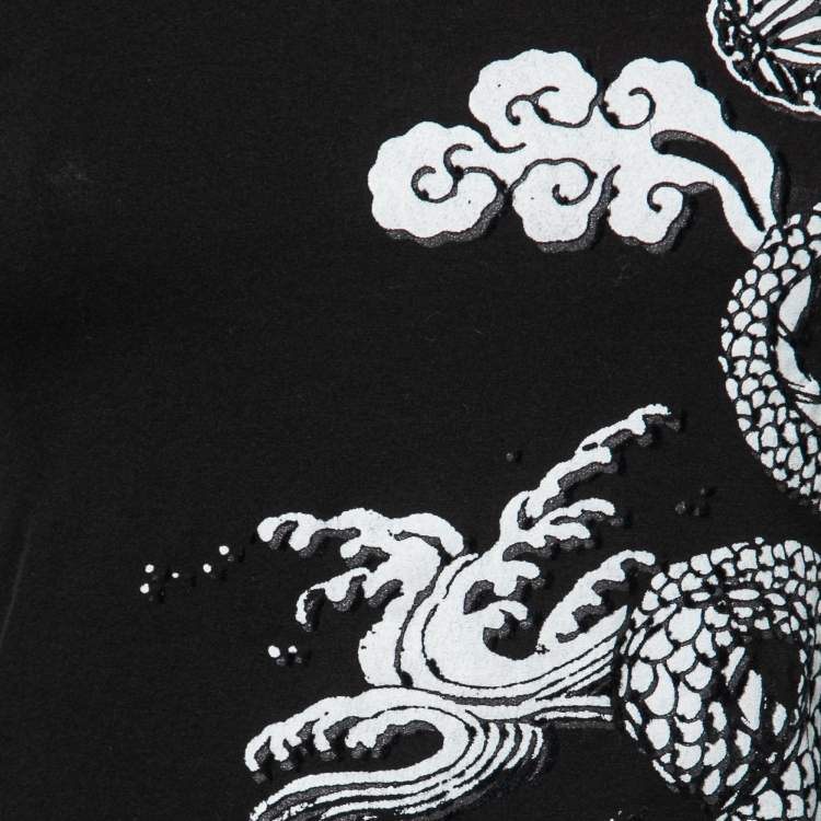 مملوكة مسبقًا Versace Jeans Couture Black Flocked Dragon Print Cotton Long Sleeve Top M