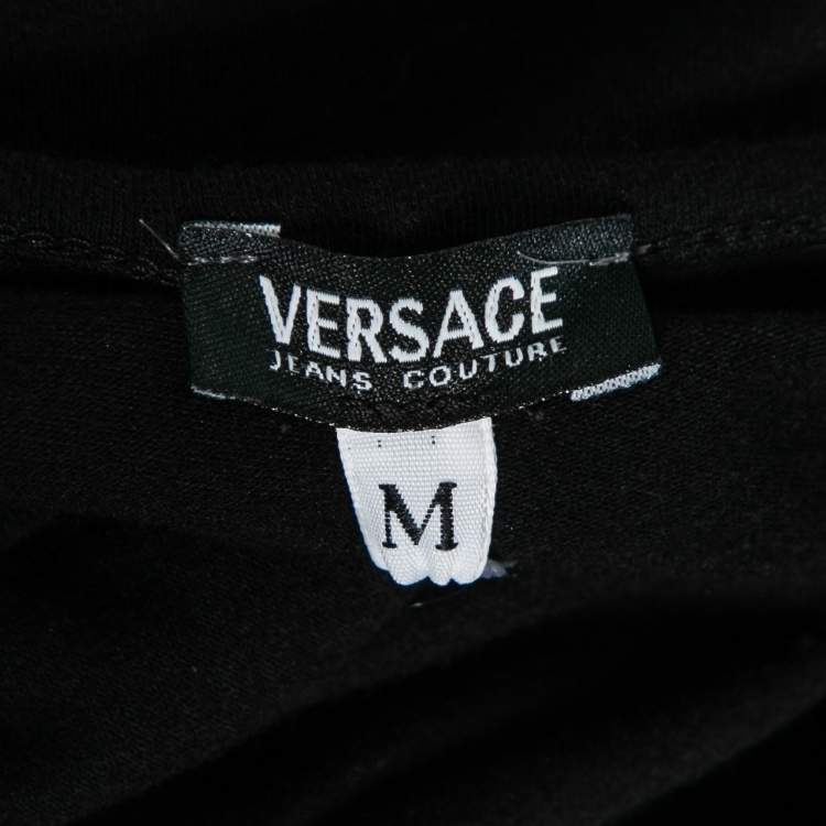 مملوكة مسبقًا Versace Jeans Couture Black Flocked Dragon Print Cotton Long Sleeve Top M