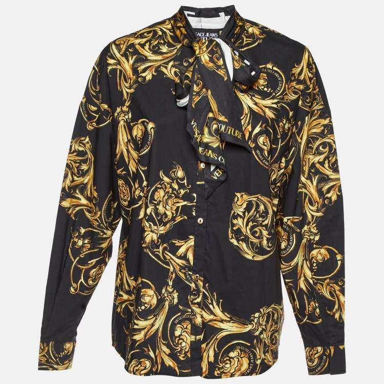 Pre Owned Versace Jeans Couture Black Printed Cotton Bow-Tie Shirt M
