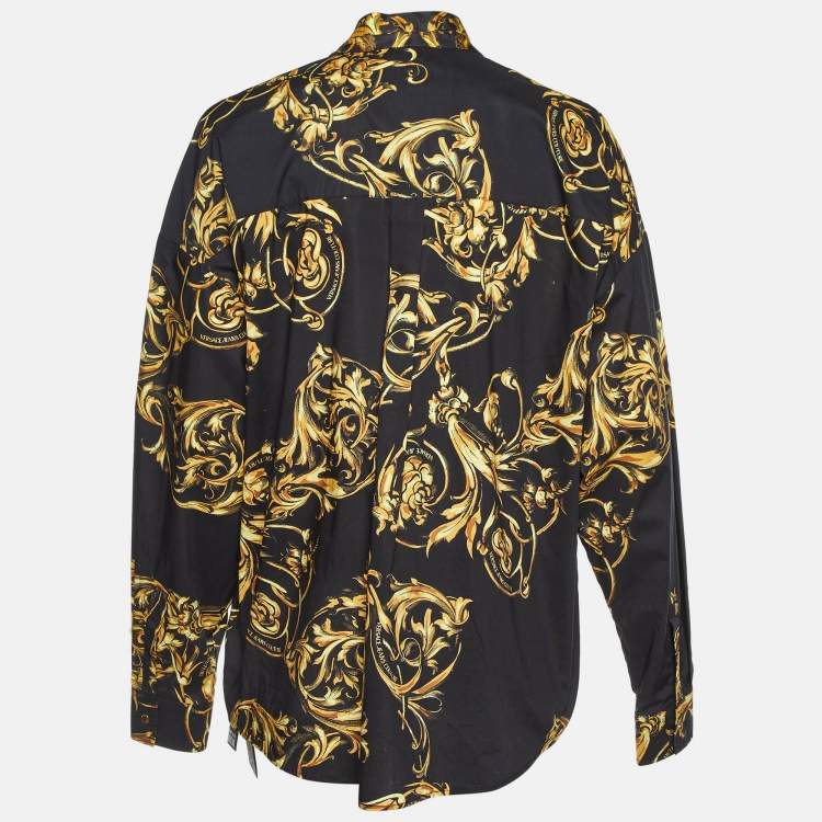 Pre Owned Versace Jeans Couture Black Printed Cotton Bow-Tie Shirt M