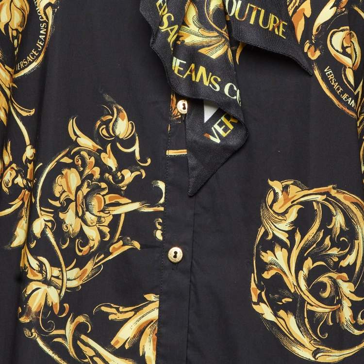 Pre Owned Versace Jeans Couture Black Printed Cotton Bow-Tie Shirt M