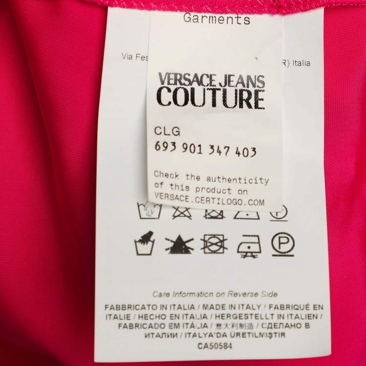Pre Owned Versace Jeans Couture Pink Stretch Satin Crop Top M