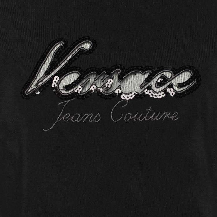 Pre Owned Versace Jeans Couture Vintage Black Logo Embroidered Jersey Sleeveless Top L