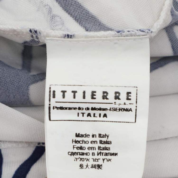 Pre Owned Versace Jeans Couture White/Blue Printed Jersey Round Neck Top M