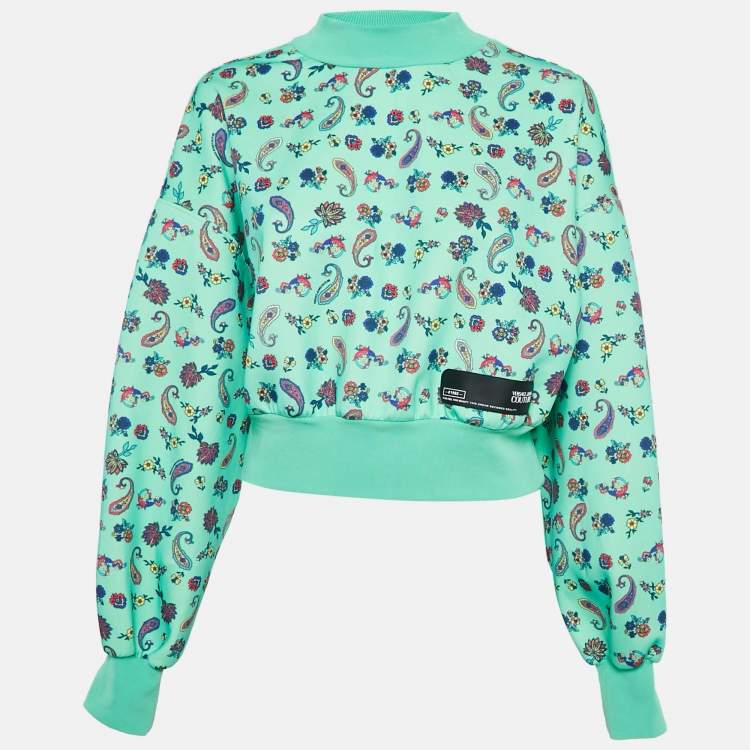 Pre Owned Versace Jeans Couture Green Paisley-Floral Print Jersey Sweatshirt M
